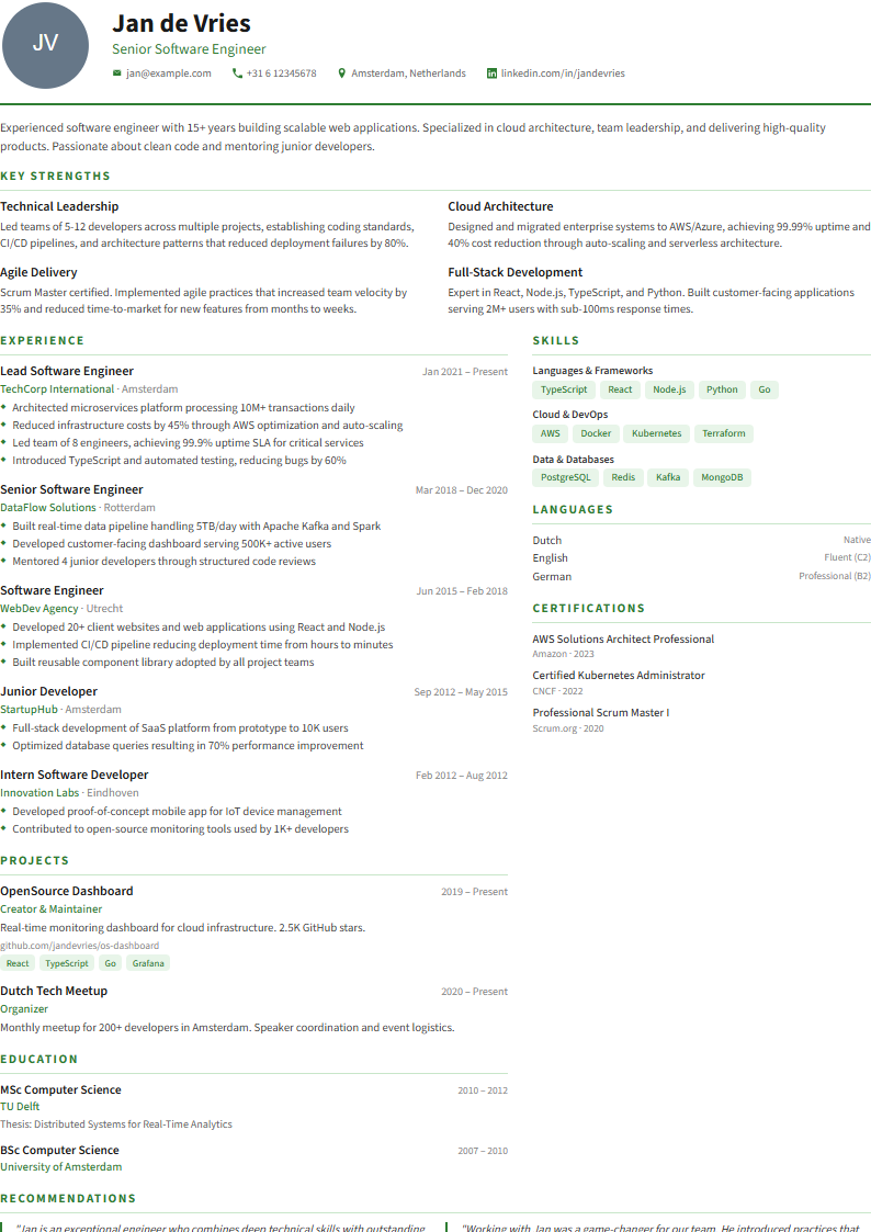 Compact CV template preview