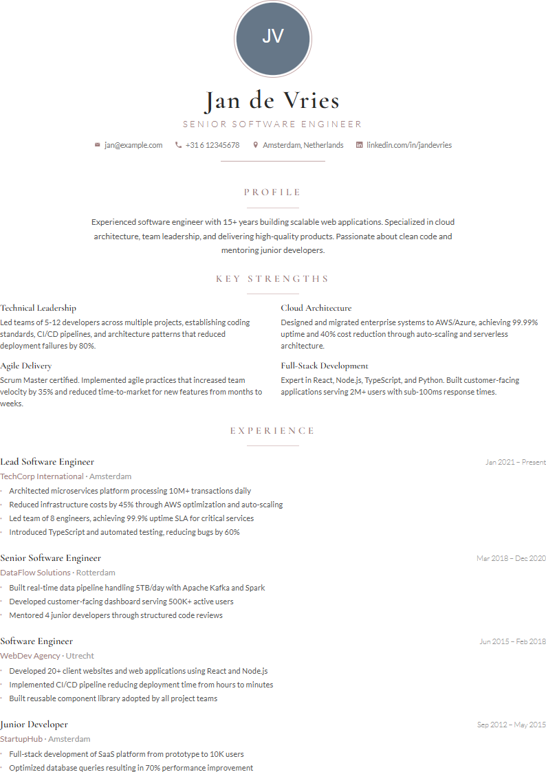 Elegant CV template preview