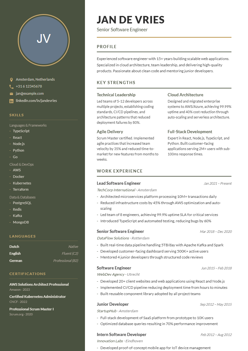 Evergreen CV template preview