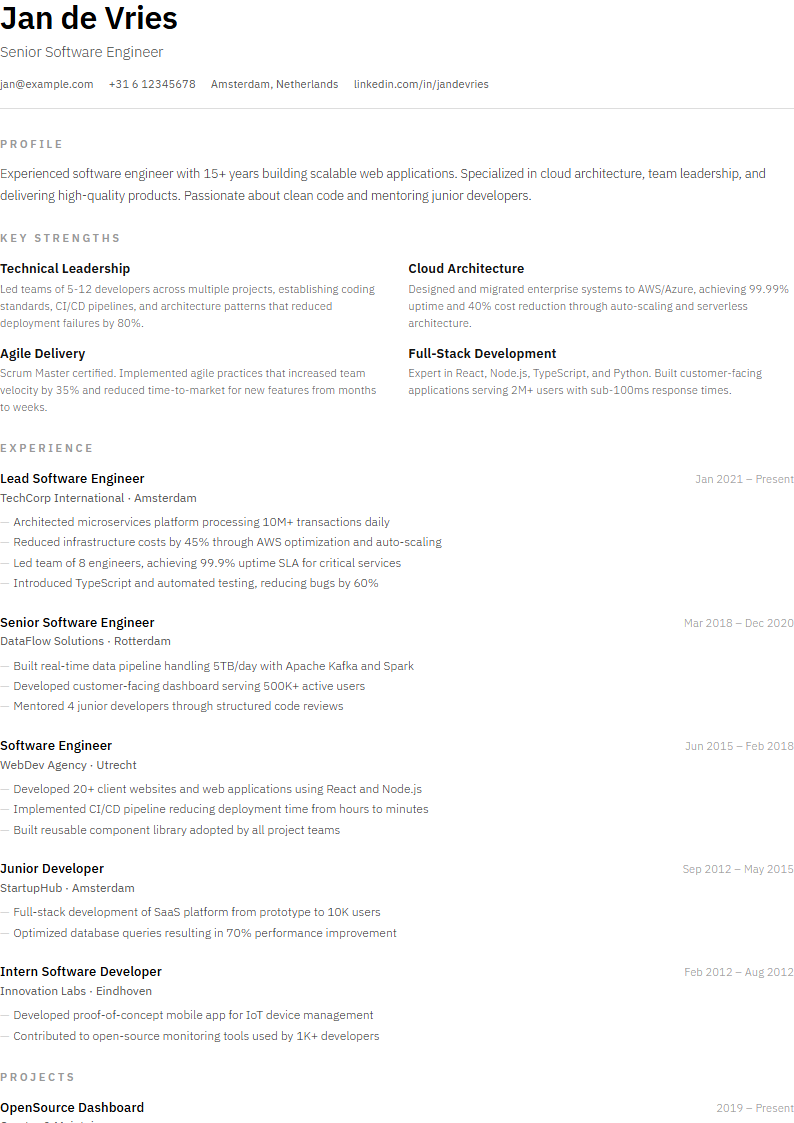 Minimal CV template preview